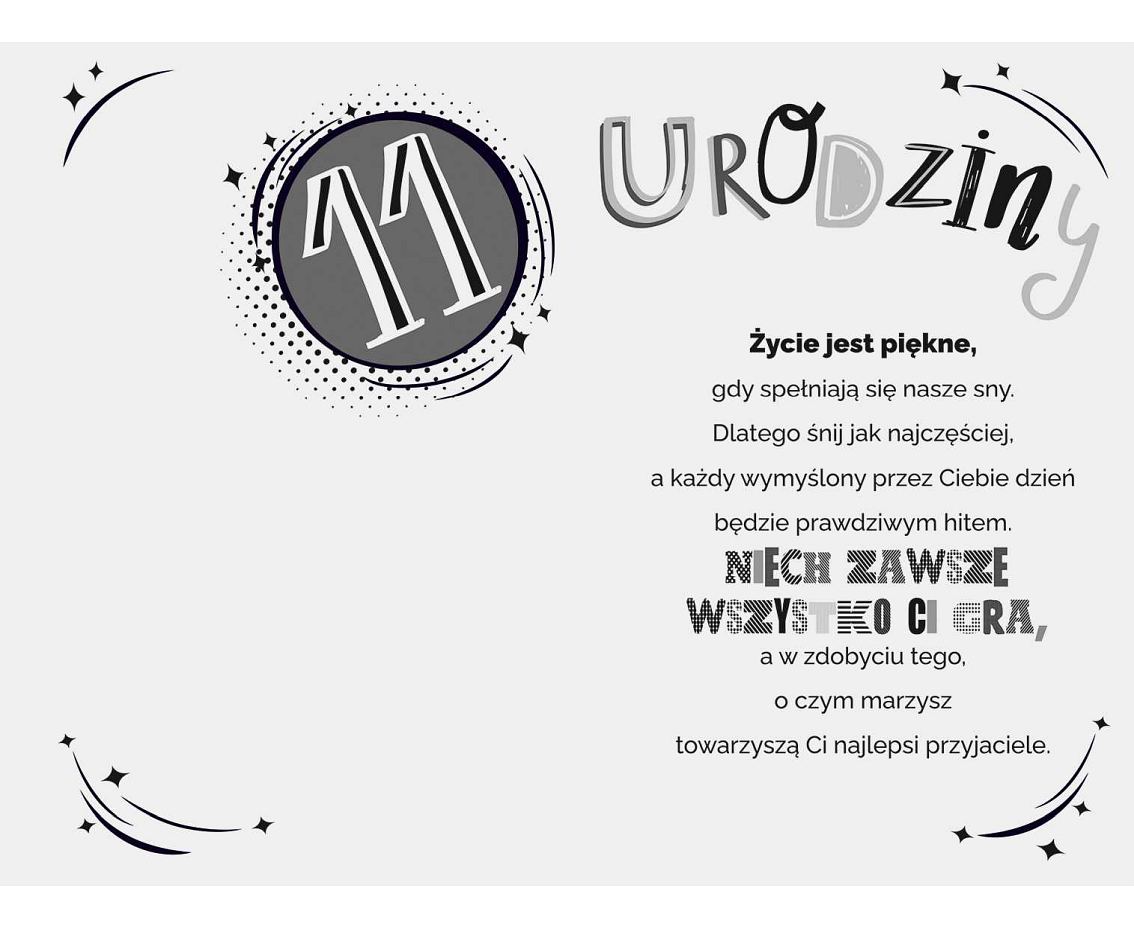 Kartka Urodzinowa 11 Urodziny, Marzenia, 13x20,5 cm